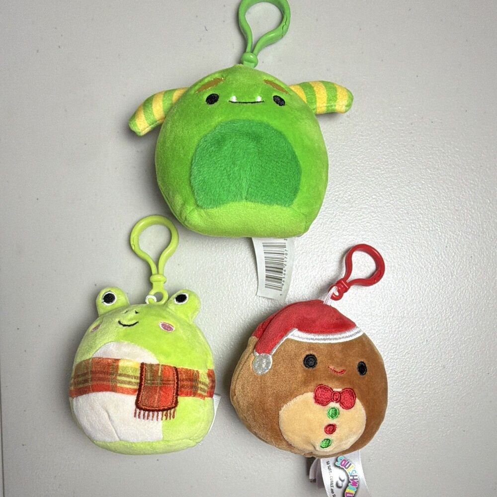 Squishmallows Mini Clip-On Plush Halloween Monster, Christmas Frog & Gingerbread